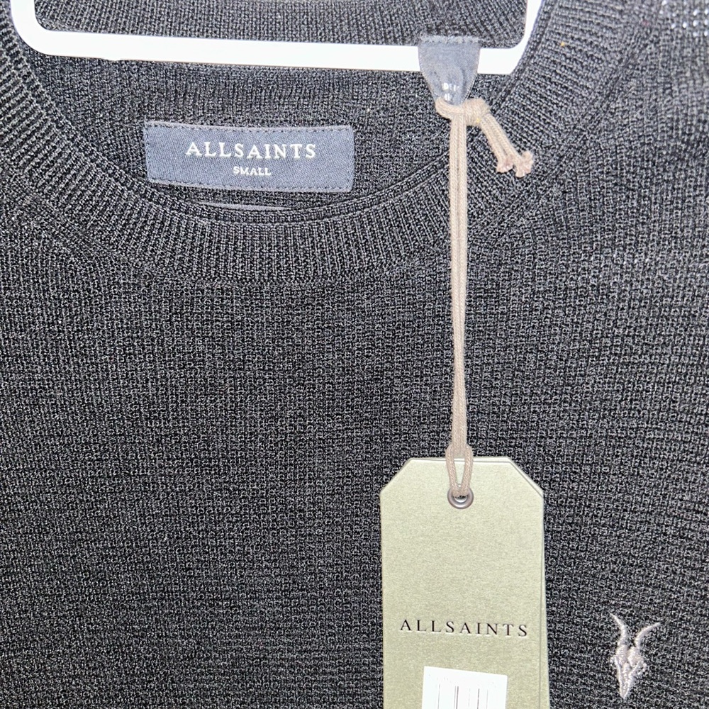 All Saints Men's Charcoal Crewneck Sweater